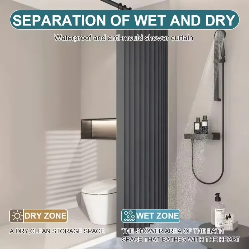 【Fashionable】Foldable Magnetic Shower Curtain Waterproof Bathroom Curtain With 14 Hooks Modern Style Bath Curtain For Home Decor view 4