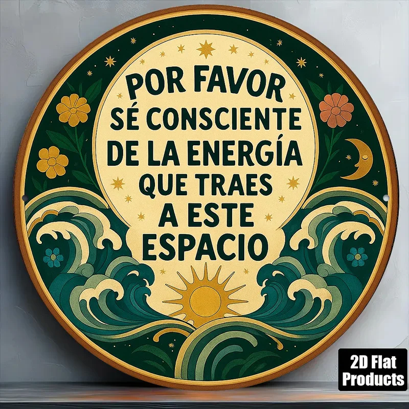 1 plaque murale en aluminium 8x8 pouces sur le thème de l'énergie, en espagnol et en anglais - Décoration minimaliste pour la méditation avec le mot « Énergie »