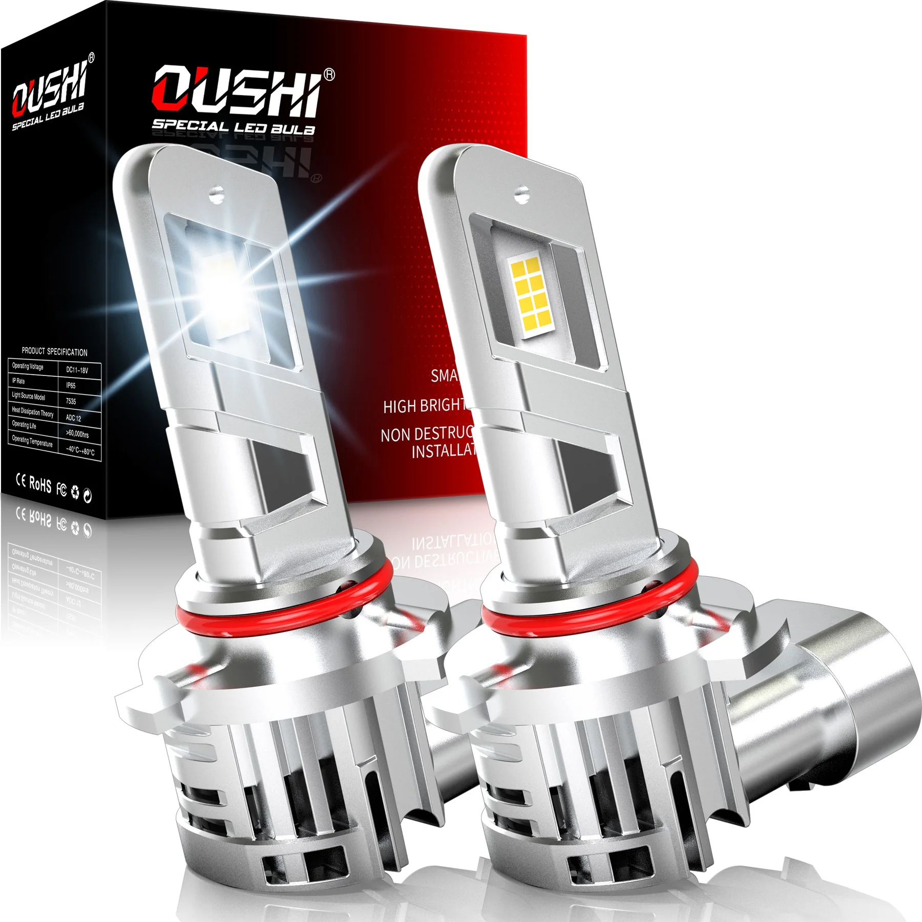 

OUSHI 2pcs 9005 HB3 Car Led Headlight Bulb DRL Powerful 6000K White Turbo Diode Plug and Play With Fan For Hyundai Sonata