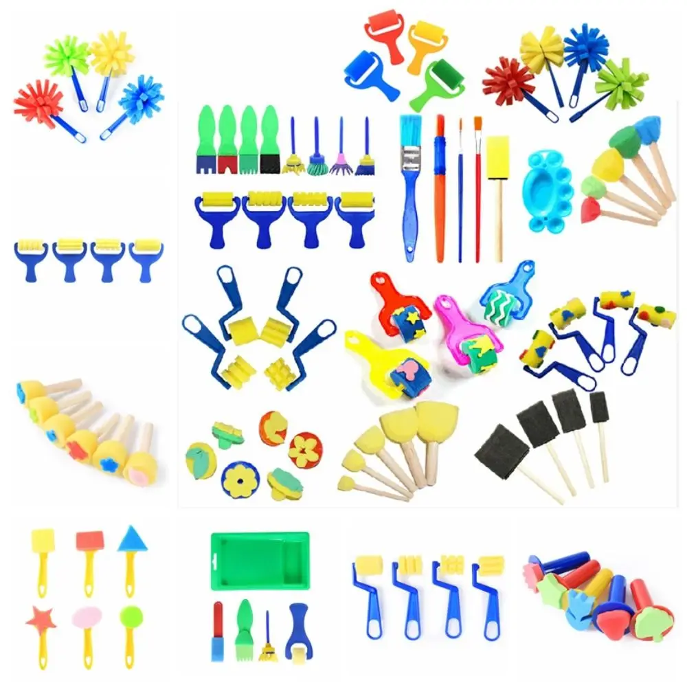 Esponja escova esponja carimbo escova kits cogumelo vara eva rolo diy esponja selo escova diy flor pintura brinquedos educativos