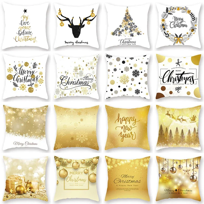 

Home Decoration Golden Christmas pattern printing pillow sleeve bed decoration for pillows for pillows Decoración navideña