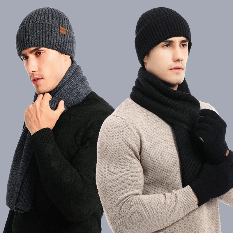 

New Europe America Cross Border Autumn and Winter Warm Suit Mixed Color Knitted Wool Thickened Hat Scarf Gloves Three Pieces Fac