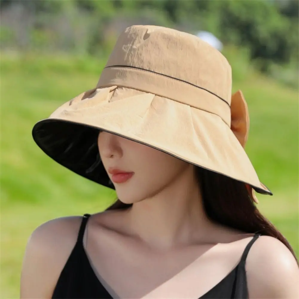 

2024 Summer Bowtie Fisherman Hat Fashion Versatile Big Wide Brim Sun Hat Outdoor Travel UV Protection Women Bucket Hat