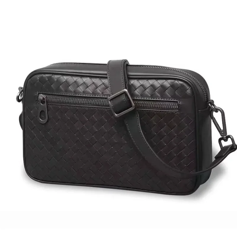 High quality men's leather shoulder bag business casual hand-woven design