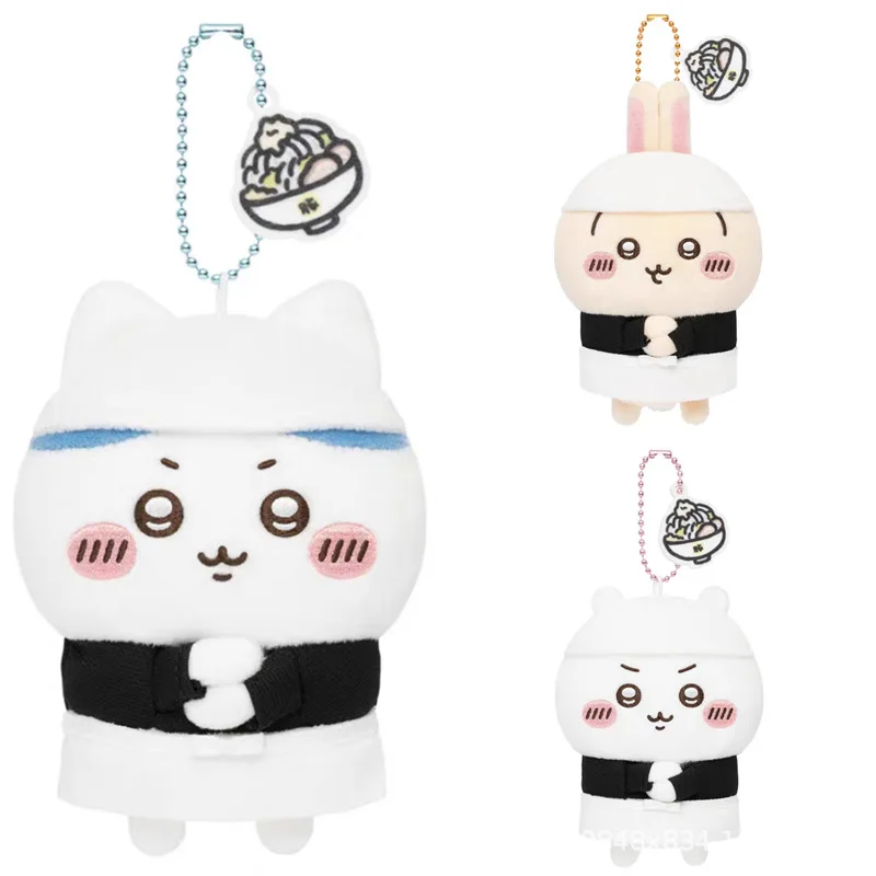Cute Cartoon Chiikawa Lamian Noodles Shop Assistant Teacher Series Usagi Hachiware Plush Toy Doll Bag Hanging Decorations