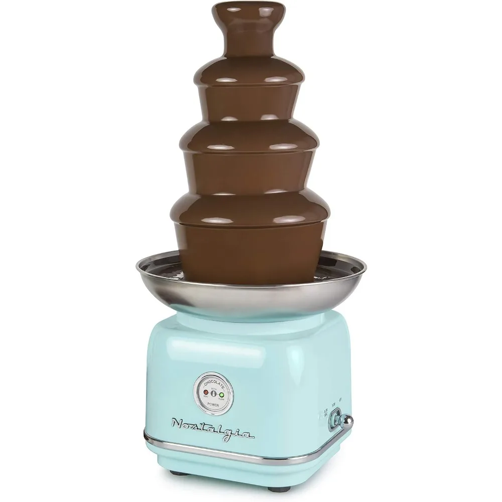 4 Tier Electric Chocolate Fondue Fountain Machine for Parties, Melts Cheese, Queso, Candy, and Liqueur, 32-Ounce - Aqua