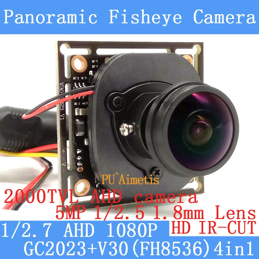 PU`Aimetis 2MP 1080P 4 em 1 AHD 360 Graus Fisheye Panorâmica HD CCTV Módulo de Câmera de Vigilância 2000TVL 5MP 1.8mm Lente ODS Cabo