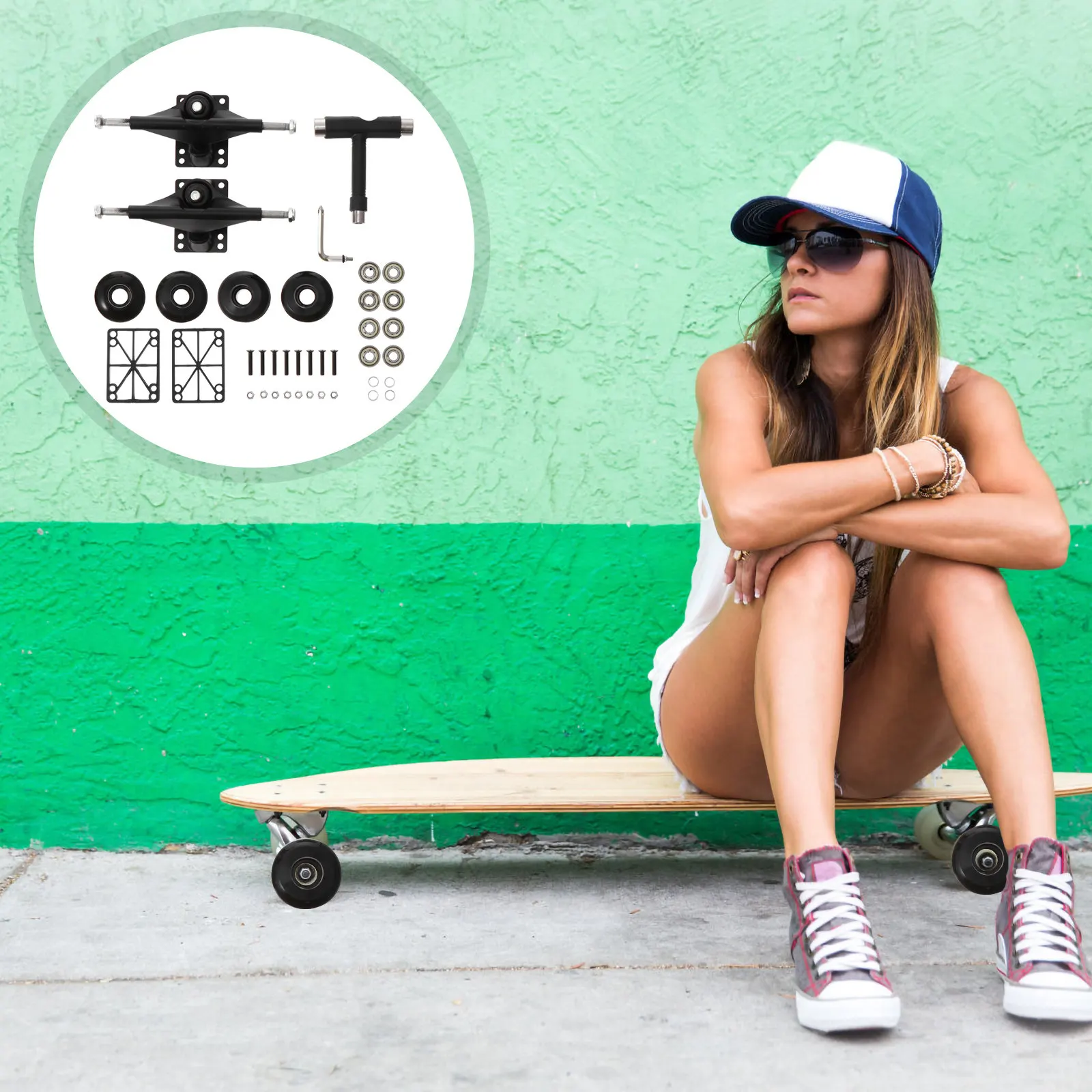 

1Set Double Tilt Skateboard Bridge Set Full Accessories Kit Including Bearings Wheels Brackets Strong Load Bearing Easy