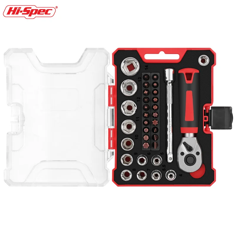 Hi-Chi Tiết Kỹ Thuật Mini 72 Răng Cờ Lê Bánh Răng 1/4 "-6.35MM 35 Ổ Cắm Pc Bộ Cờ Lê Có Rãnh Chéo bộ Lục Giác Sao Vít Bộ Đỏ