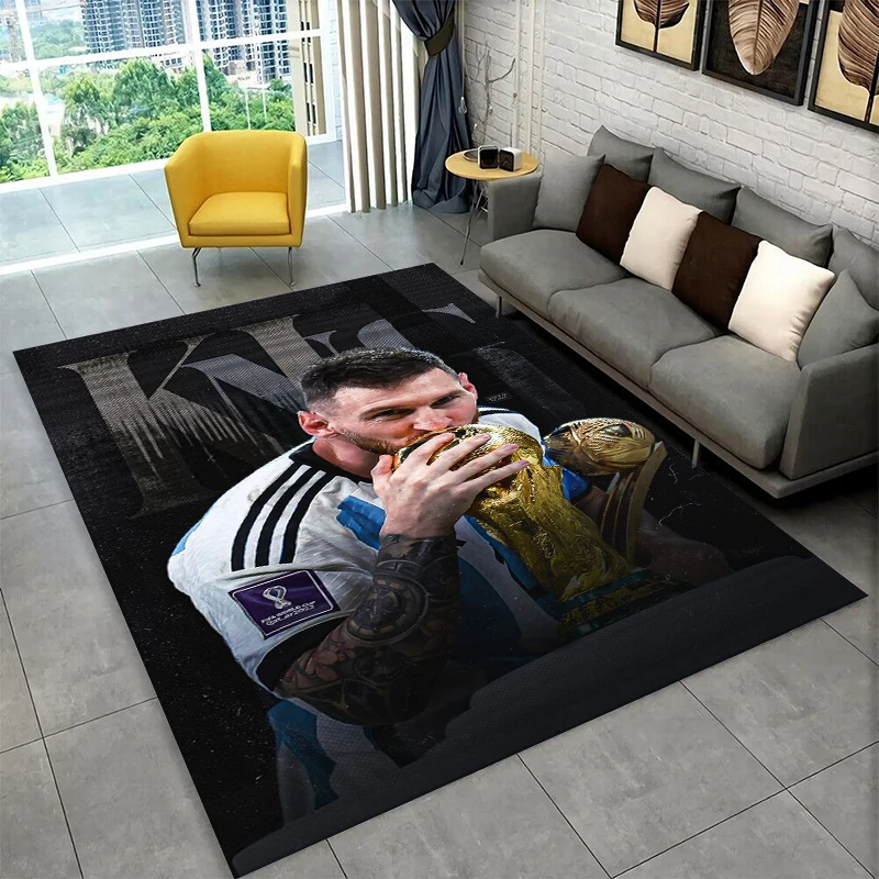 Goat M-Messi Fußball-Sportteppich für Spielzimmer, Schlafzimmer, Wohnzimmer, Sofa, Heimdekoration, Kinderspielbereich-Teppich, rutschfeste Bodenmatte