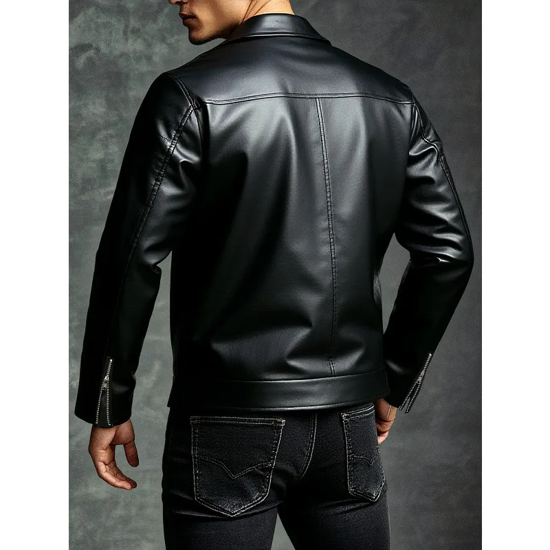 New Men's Leather Jacket Fashion Solid Color Handsome Lapel Motorcycle Leather Jacket Rock Punk Tops 2026 view 2