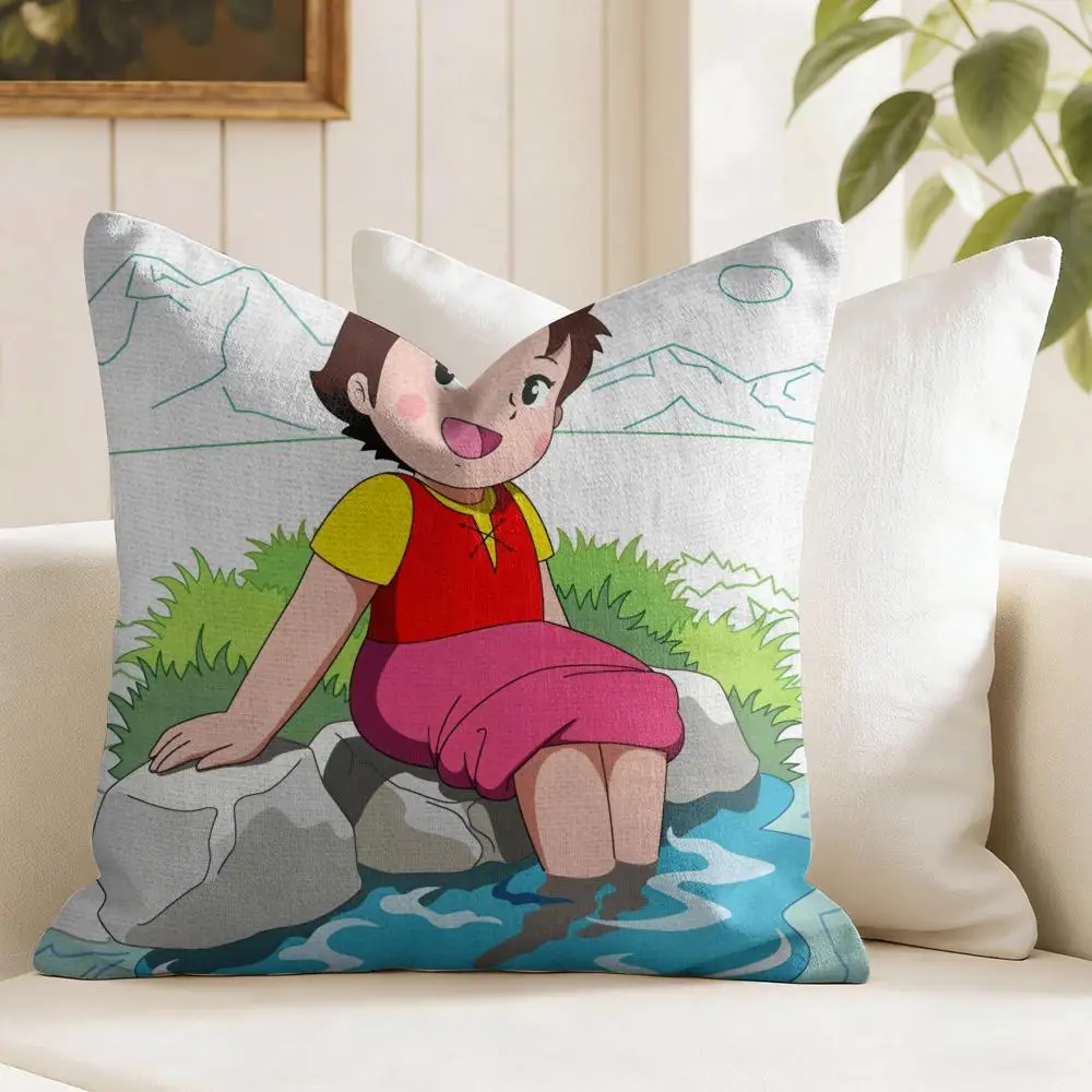 H-Heidi P-Peter Cartoon Cushion Cover Eco Linen Pillow Case Double-Sided Print Breathable Durable Zipper Home Decor Gift