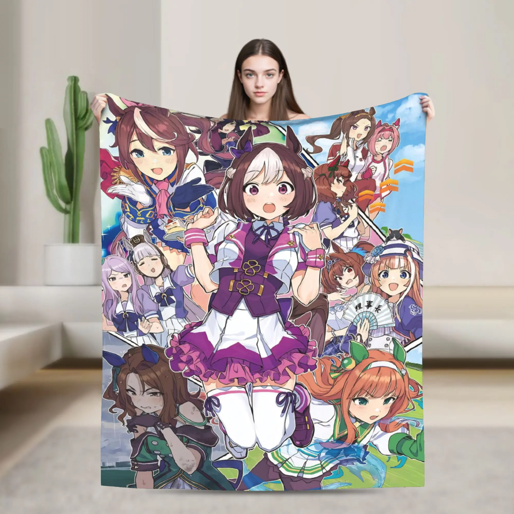 Uma Musume Pretty Derby Flannel Blankets Cute Anime Awesome Throw Blanket for Bed Sofa Couch 125*100cm Quilt