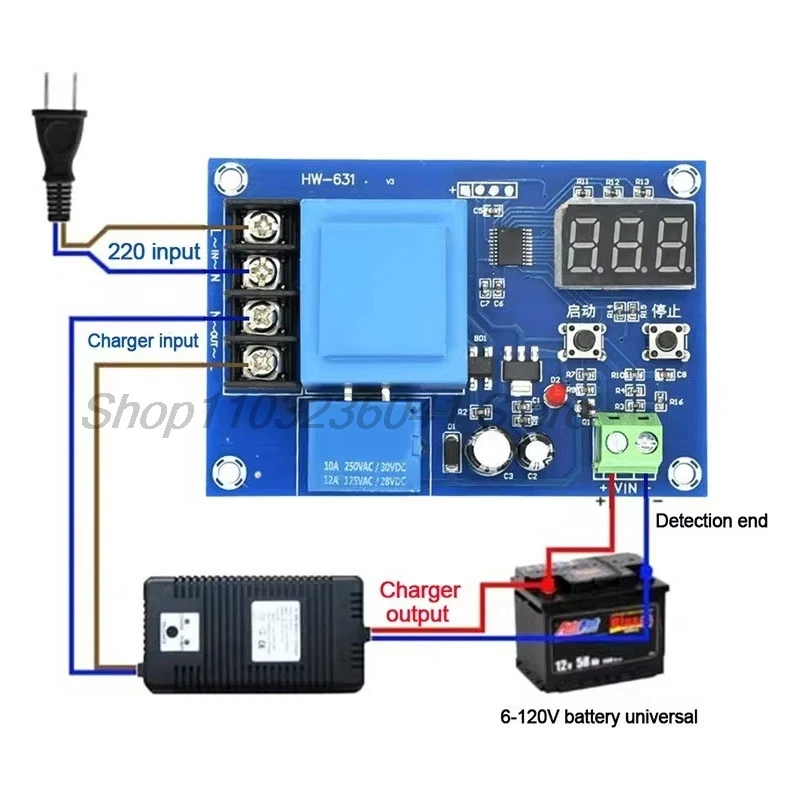 XH-M602 Digital Control Battery Charging Control Module AC 220V Lithium Storage Battery Charger Control Switch Protection Board