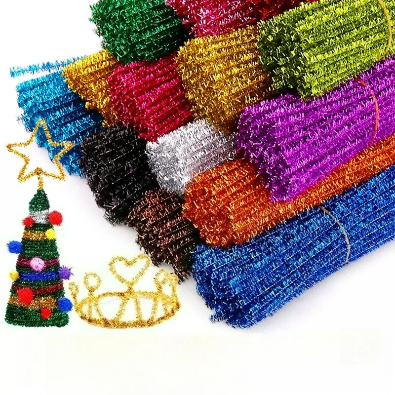 100PCS Glitter Chenille Stems Twisted Rod Wool Root Fluffy Bar Wire DIY Handcraft Twisting Arts Crafts Supplies Pipe Cleaners