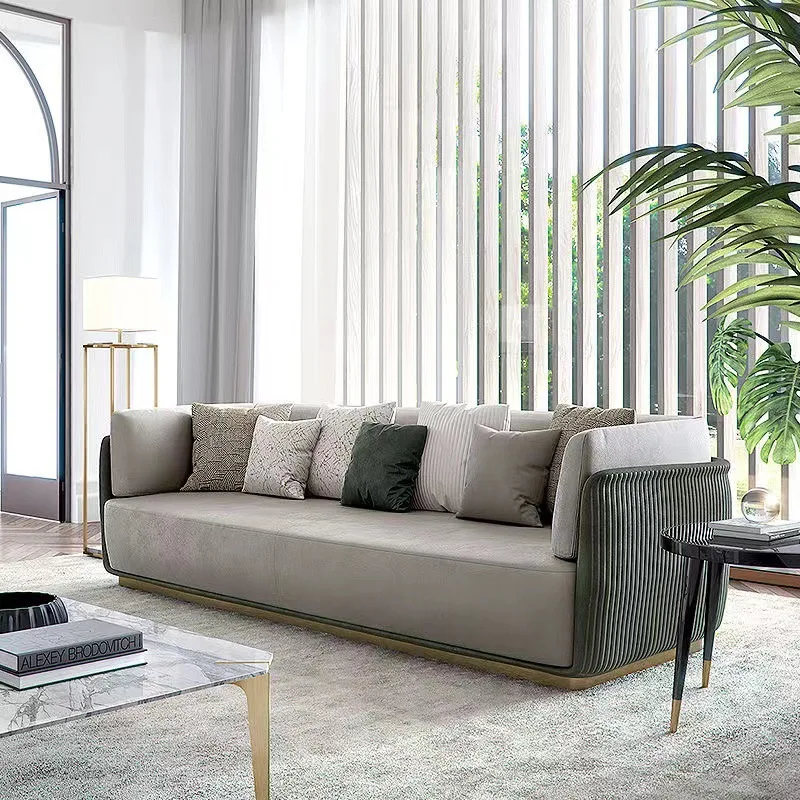 

Italian light luxury sofa post-modern fabric single and double three-person living room leather fabric sofa combination Italian