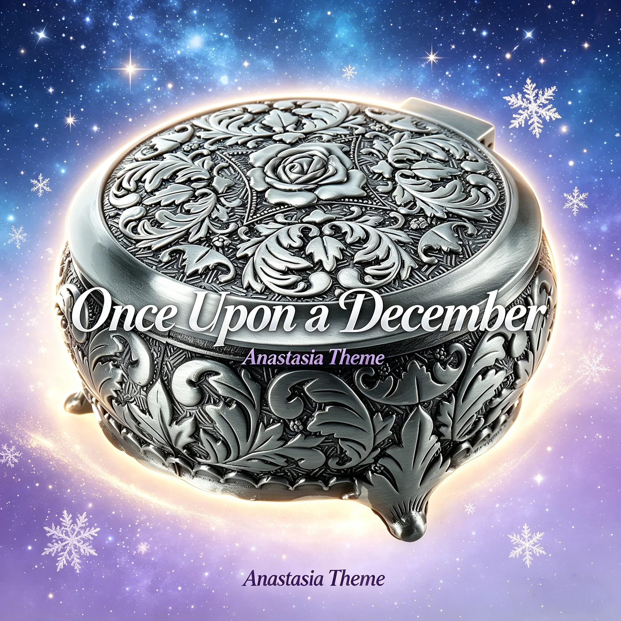 Anastasia Once upon a December Wind-Up Musical Box Round Alloy with Embossed Rose Decor Romantic Valentines Day Gift