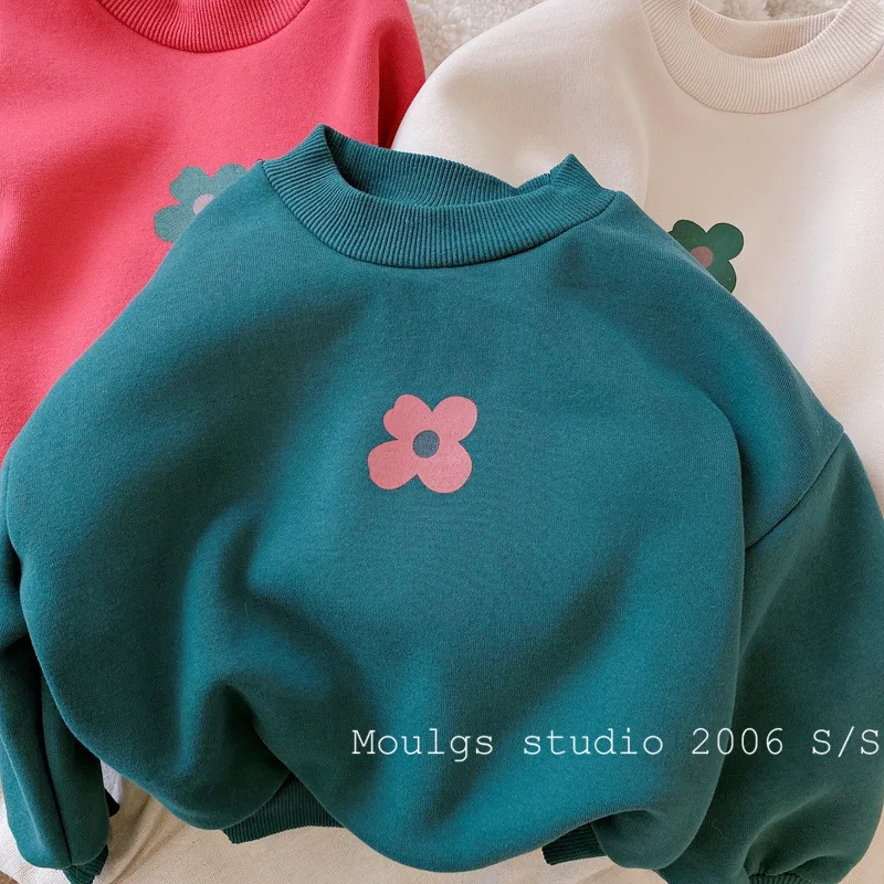 Childrens Fleece Sweatshirts Girls Thickened Hoodie Winter Warm Pullovers Autumn Kids Long-Sleeve Loose Jumper Baby Cute Clothes