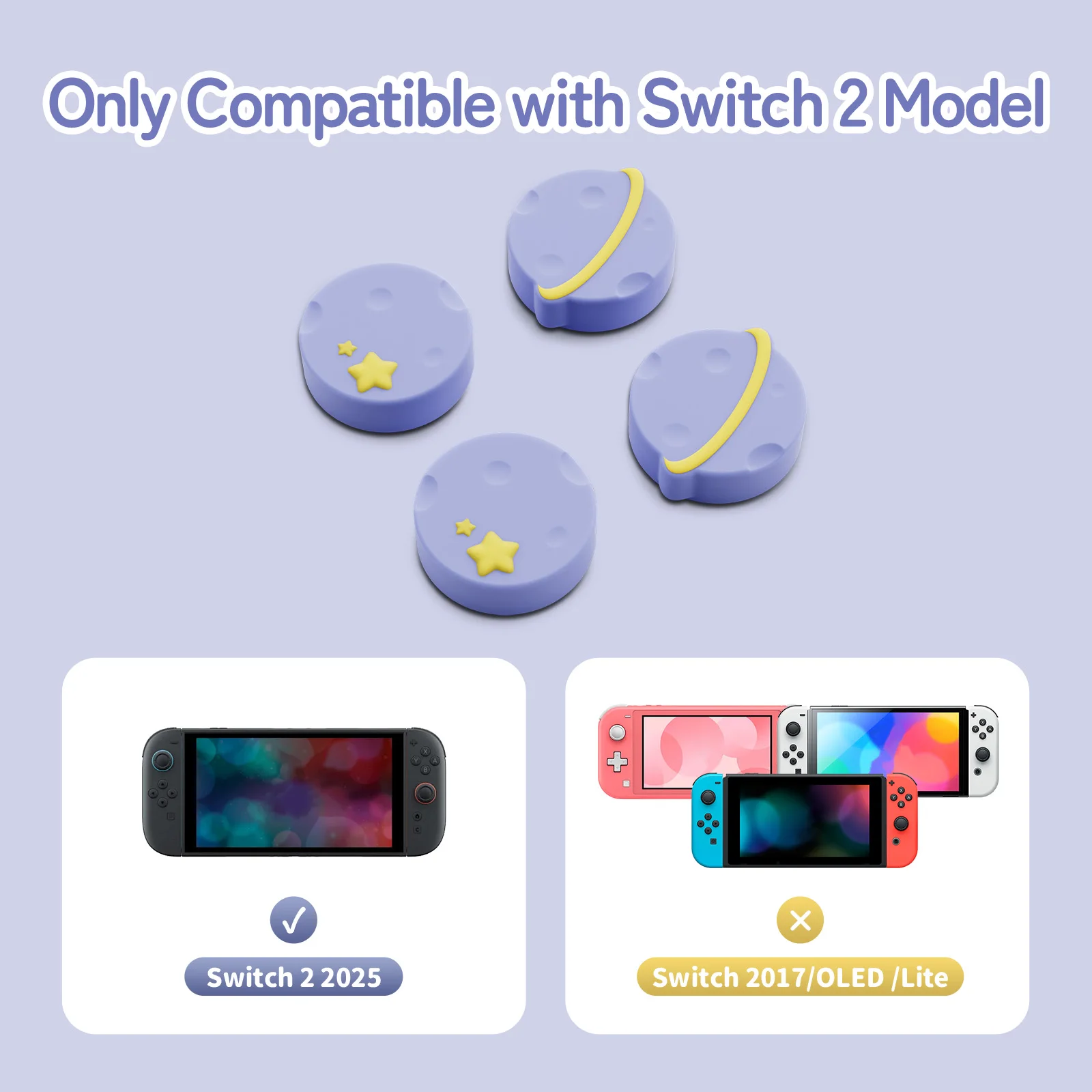 GeekShare 실리콘 조이콘 엄지 그립 캡 Nintendo Switch 2와 호환 가능, 소프트 조이스틱 커버 캡, 4개 - Purple Planet