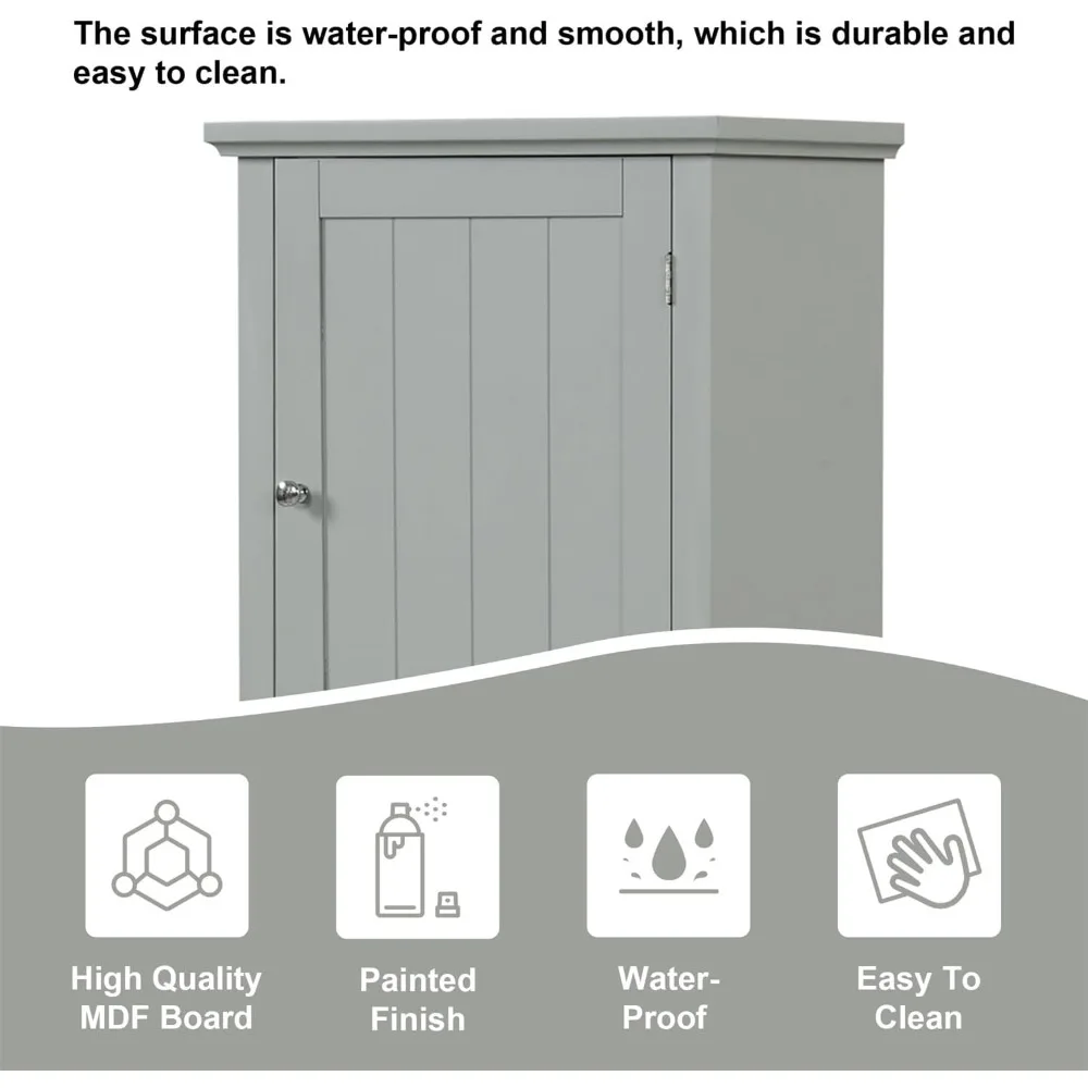 خزانة حمام طويلة Linique 67.3 H، مخزن خشبي قائم بذاته مع درج واحد، رف قابل للتعديل ومقابض دائرية معدنية، Gr