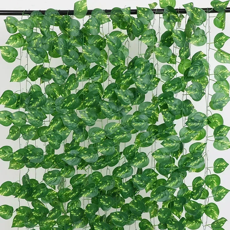 إكليل كرمة لبلاب أخضر صناعي ، أوراق قيب مزيفة ، نباتات معلقة من الروطان ، زحف للحدائق ، ديكورات حفلات الزفاف ، m ، 2 متر