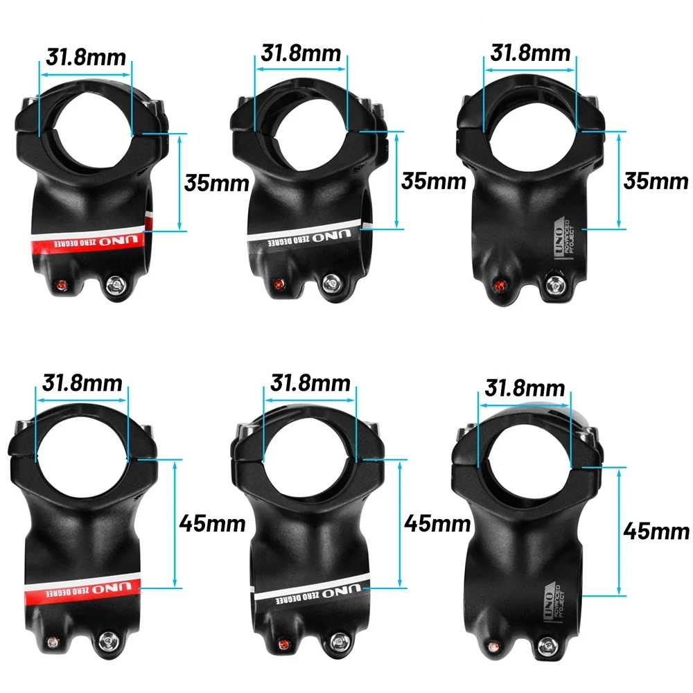 UNO 0 Degree Road Mountain DH XC Bike Handlebar Stem Aluminum Alloy Ultralight 31.8mm*35/45mm Bike Short Stem Bicycle Accessorie