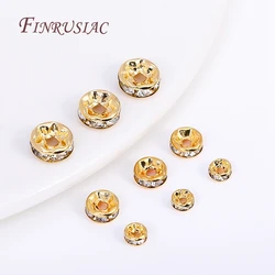 50/100pcs Round Loose Spacer Beads For Bracelet Making Accessories 4/6/8mm 18K Gold Plated Rhinestone Rondelles Crystal Beads