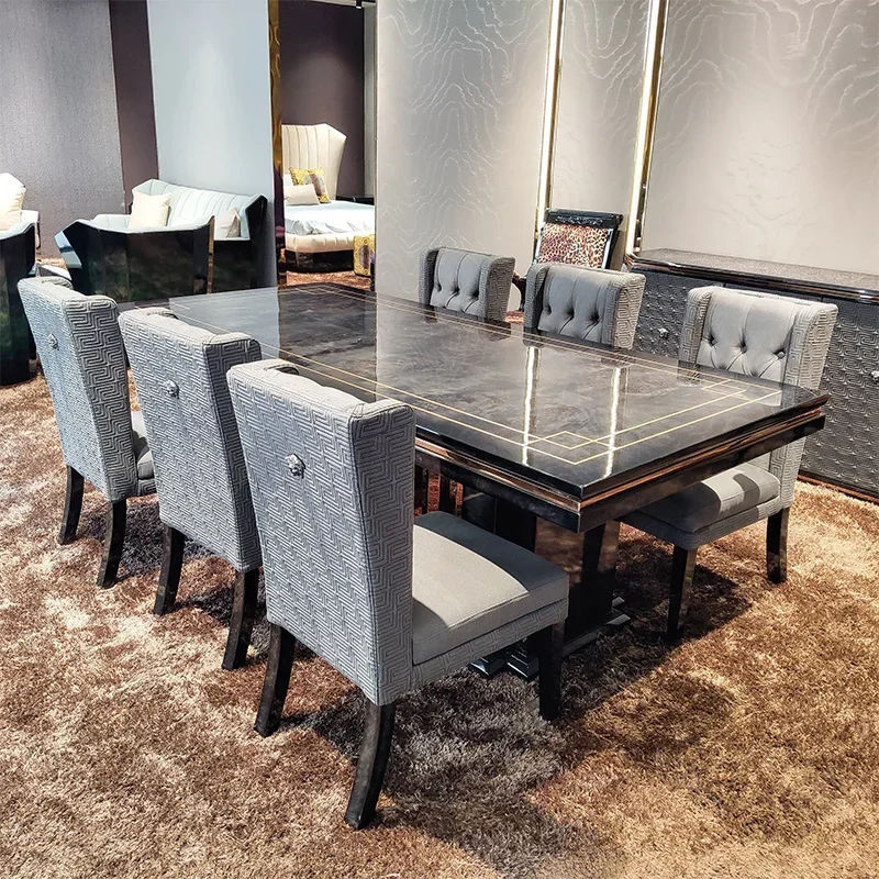 Modern Luxury Rectangular Dining Table With Chair Set Dining Room Home Furniture