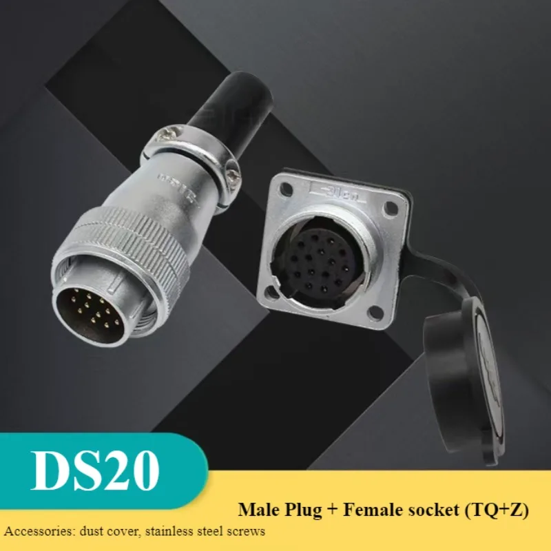 WS20/DS20 Circular Metal Aviation Socket Plug Wire Female Male Connector M24 Threaded Coupling Panel 2/3/4/5/6/7/9/10/12/15 Pin