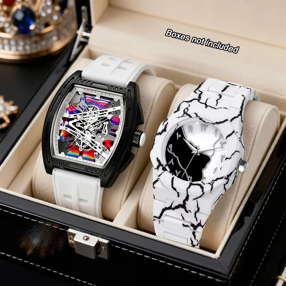 2Pc Men's Fashion Sports Quartz Watch - Perfect for Halloween, Christmas, Thanksgiving, Valentine's Day, Etc. - Ideal Gift for Boyfriend or Family Members