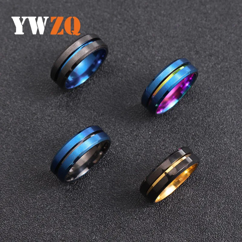 Cross-border Supply Of Stainless Steel Jewelry two-color Splice Brushed Matte Rotary Titanium Steel Ring For Men And Women Manuf