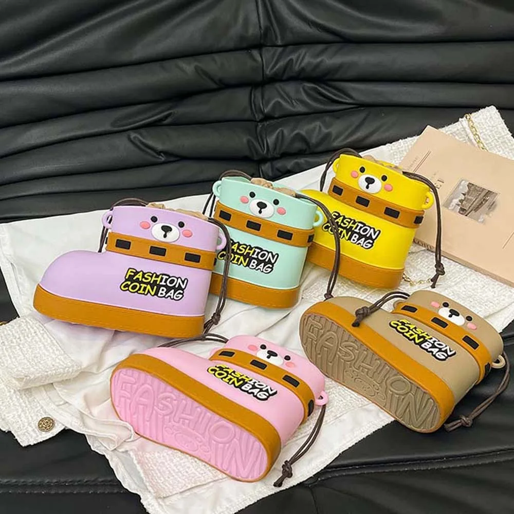 

Casual Small Shoes Shape Bag Cute Versatile Bear Boots Drawstring Bag Contrast Color Silica Gel Waterproof Cartoon Pouch Women
