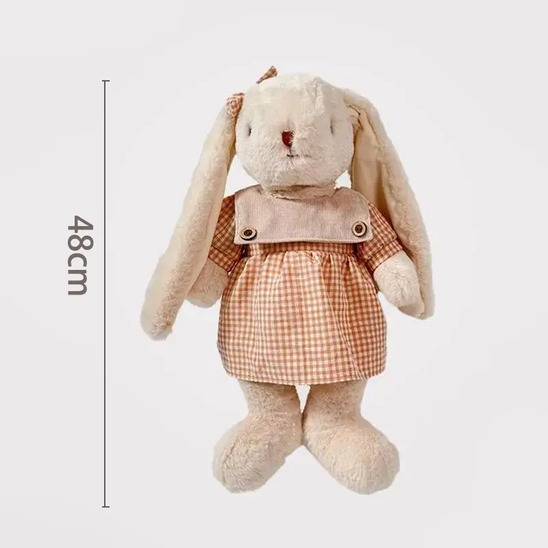 Schattig pluche konijnenpopje met geruite jurk, zacht knuffelkonijn, lief pluche cadeau voor meisjes, zoete kamerdecoratie, Kawaii kinderdecoratie
