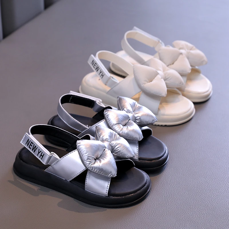 2024 Summer Girls' Sandals New Children's Fashionable Bow Princess Shoes Little Girls Soft Sole Sandals XHXL-8821