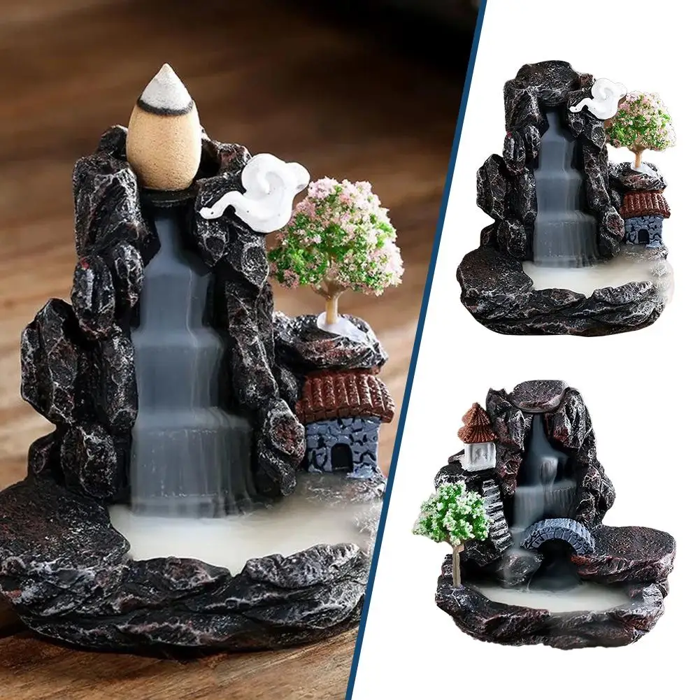 Backflow Incense Burner Waterfall Resin Mountain Incense Cones Holder Aromatherapy Zen Home Decor Yoga Office Ornament