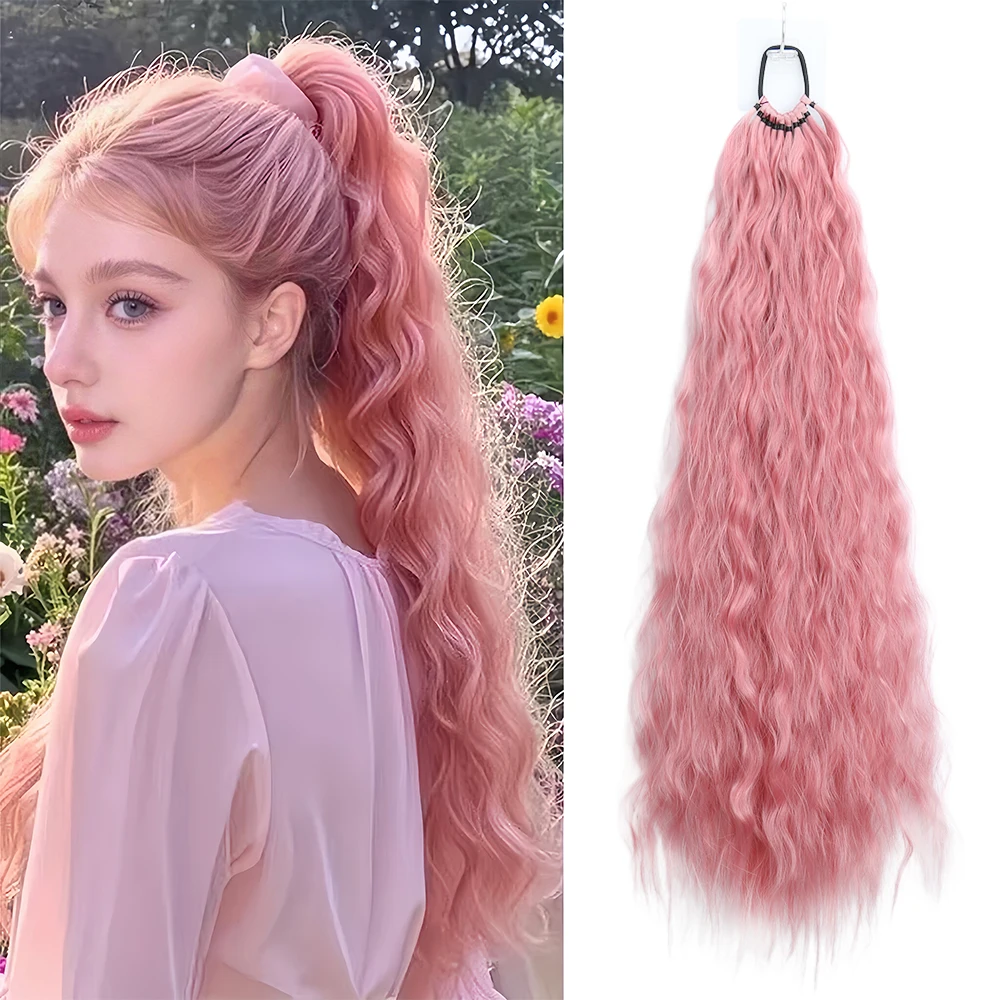 Synthetic Long Curly Wavy Ponytail Hair Extensions 24Inch Heat Resistant Pony Tail Hair Piece For Women Daily Party