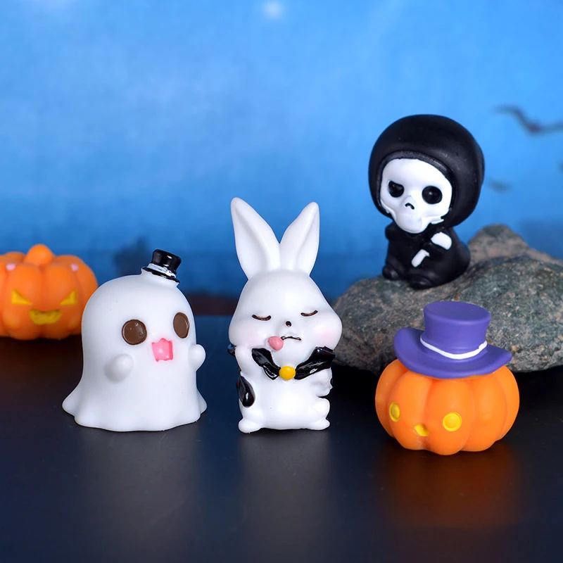 Halloween Micro Landscape Miniature Figurines Resin Craft Mini Fairy Garden Ornaments Cute Pumpkin Ghost Vampire Decoration