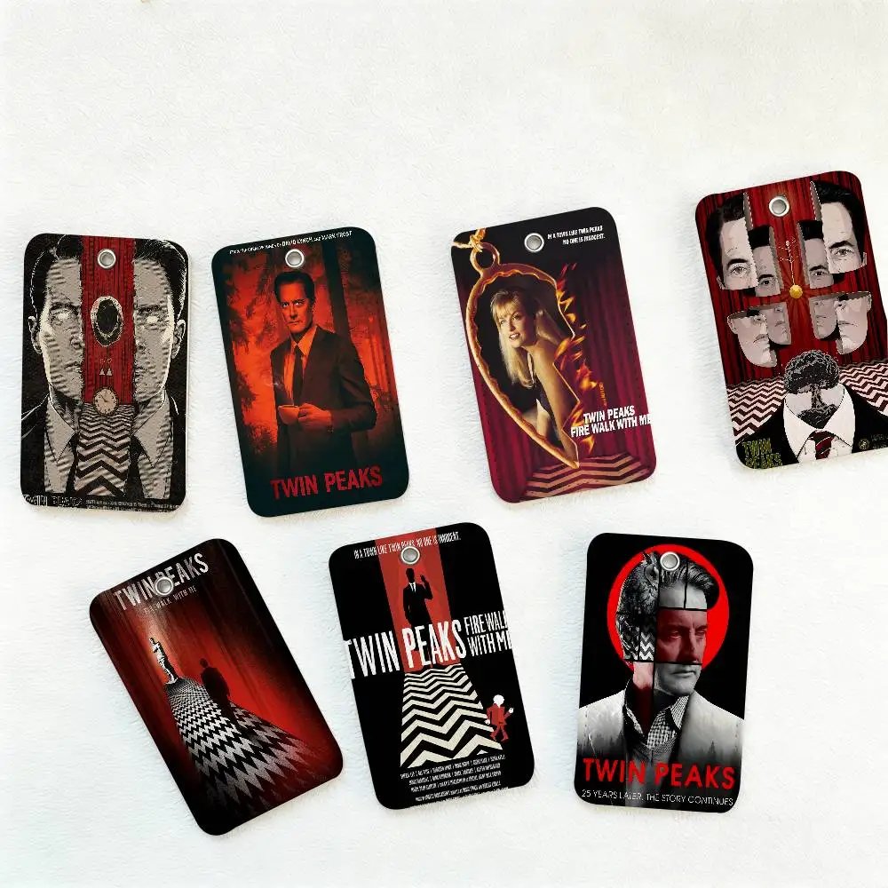 Twin Peaks TV Series Shows Classic Movie 1Pc PU Leather Card Holder Keychain Key Ring Door Lock Access Tags ID Card Case