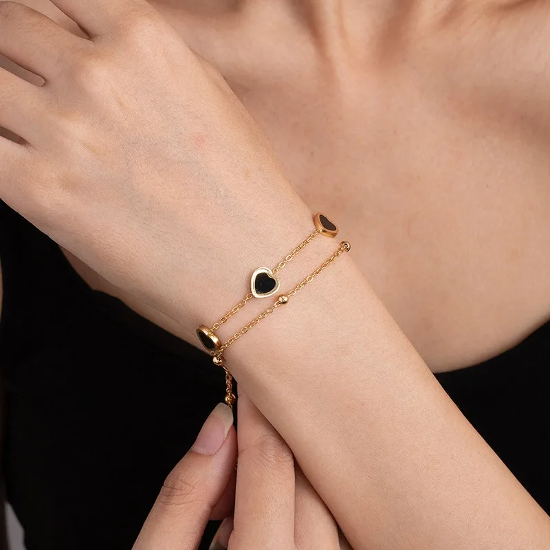 

Trend gold-plated stainless steel bracelet for women Multi-layer oil drop heart-shaped design gorgeous personality jewelry gifts