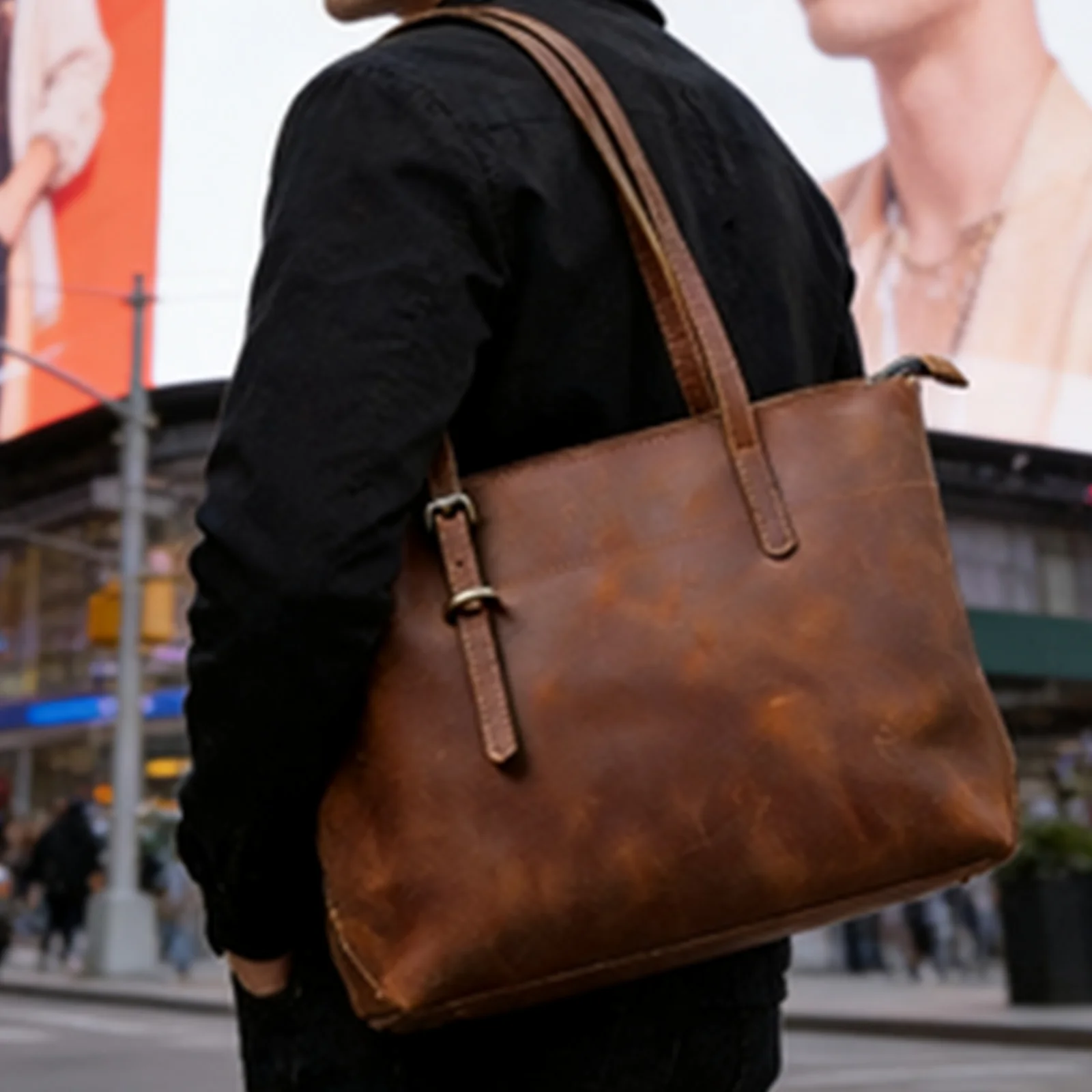 S.WORKER Retro-Umhängetasche aus Vollnarbenleder | Vintage Herren-Umhängetasche für Arbeit & Reisen – Detail 5