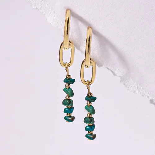 2024 여성용 녹색 쇄석 펜던트, 작은 후프, 여름 귀걸이 