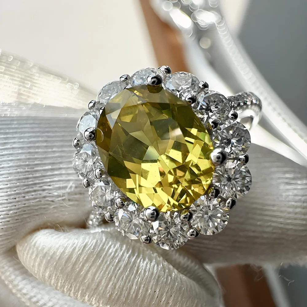 OEVAS 2.988cttw 7x9mm Lab Grown Canary Yellow Sapphire Ring 100% S925 Sterling Silver inlay Moissanite For Women Fine Jewelry view 2