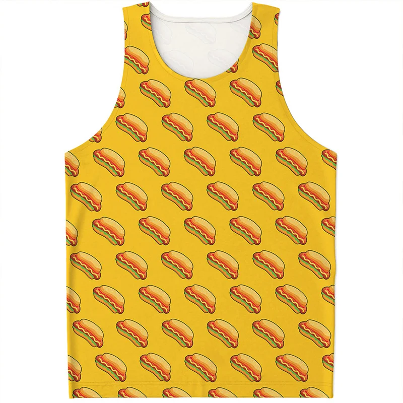 New Design Food Hot Dog Hamburg 3D Printed Tank Top Men Cartoon Graphic T-shirt Kids Tops Male Street Vest Sleeveless Tees