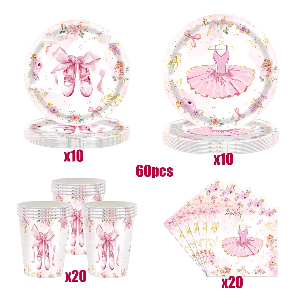 Schwan-Ballett-Blumen Geburtstagsdekoration Rosa Rock Einweg-Pappteller Becher Tischdecke Mädchen Babyparty-Zubehör – Detail 1