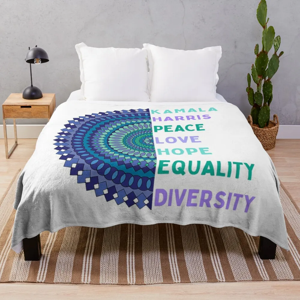 Kamala Harris 2024. Peace, Love, Hope, Equality, Diversity Throw Blanket Tourist Flannel Fabric Blankets