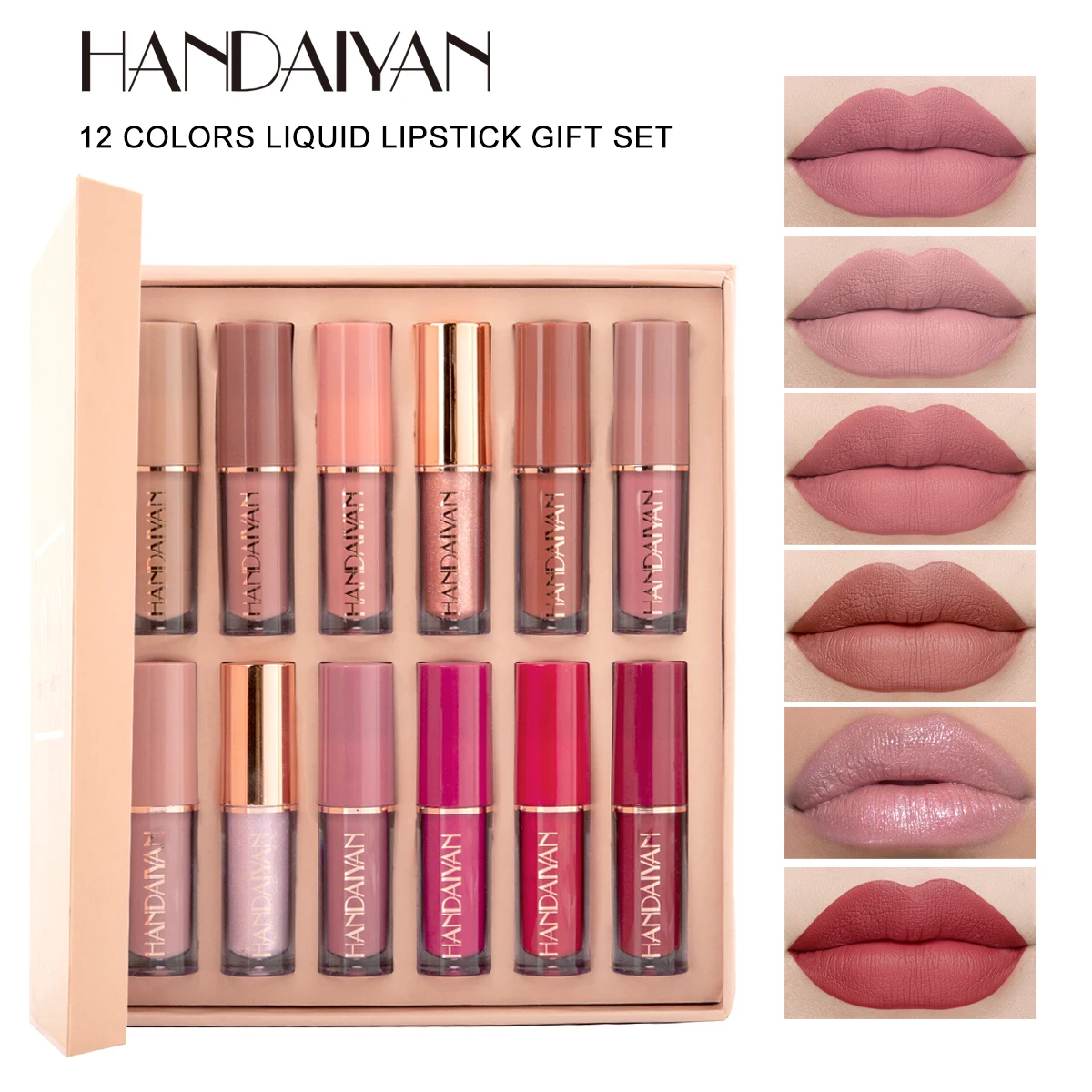 HANDAIYAN 12 Colors Book Matte Liquid Lipstick Set Non-stick Cup Waterproof Lip Gloss Women's Makeup Long-lasting  Lipgloss Kits