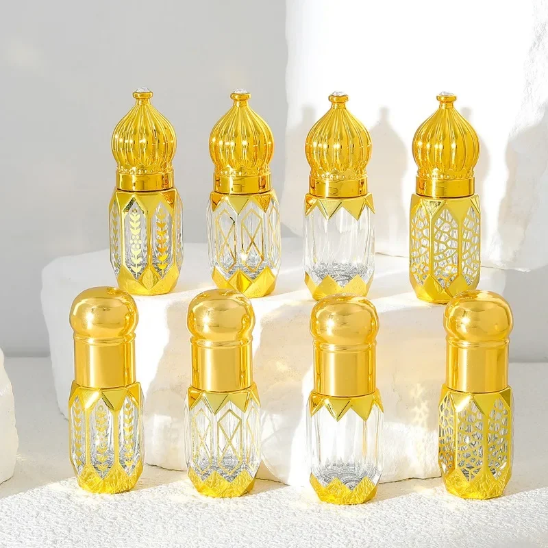 

10 PCS Perfume Essential Oil Bottle Gifts 3/6ml Mini Gold Round/Crown Lid Glass Empty Container Lucky Blessing Party Favors