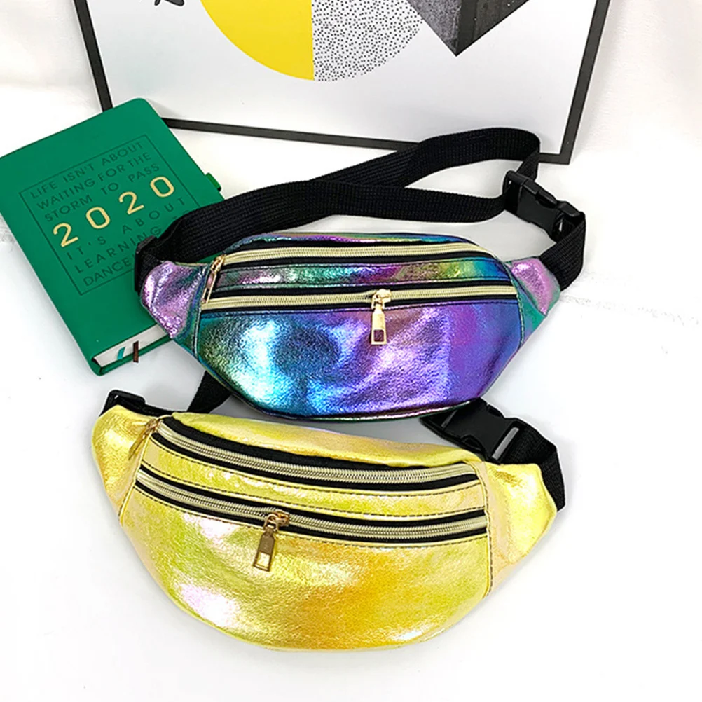

Double Layer Waist Bag PU Holographic Shiny Fanny Pack Chest Bag for Outdoor Women Travel Colorful Fanny Pack