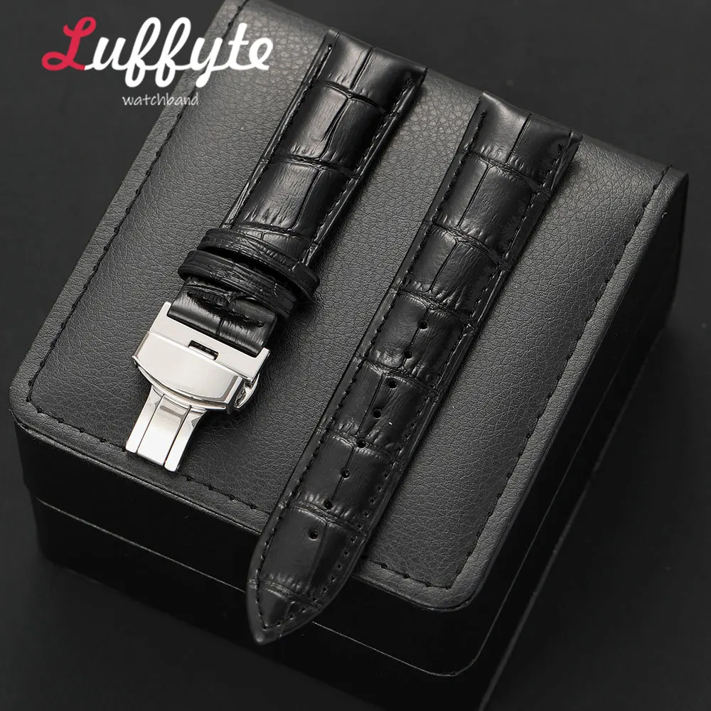 Herren-Uhrenarmband aus geprägtem Leder, 18 mm, 19 mm, 20 mm, 21 mm, 22 mm, 24 mm, mit Butterfly-Verschluss, Business-Ersatz-Uhrenarmband