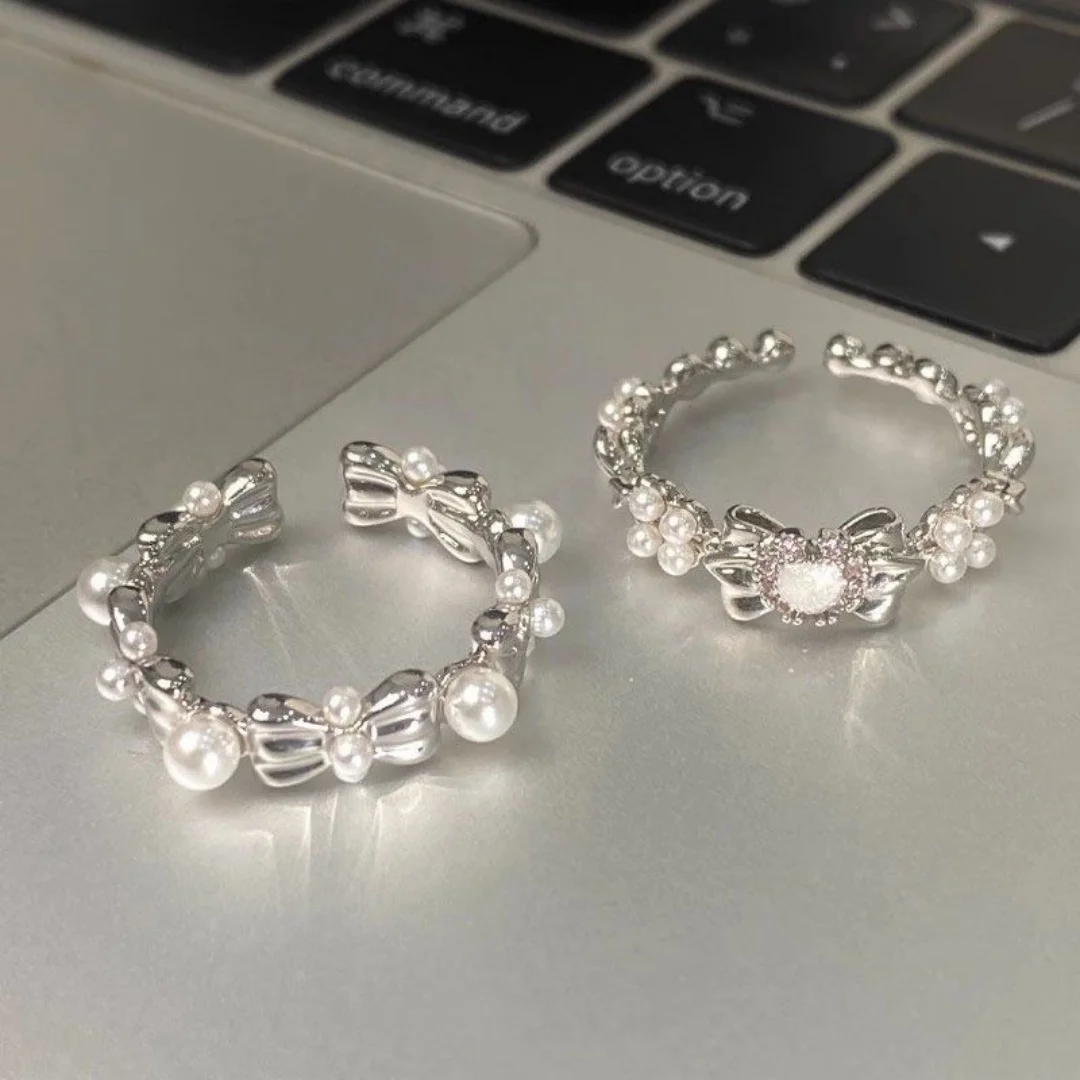 

DUTRIEUX Light luxury Zircon Pearl Ring For Women Sweet and lovely Y2K Rings Temperament Jewelry Accessory Party Gifts 2025